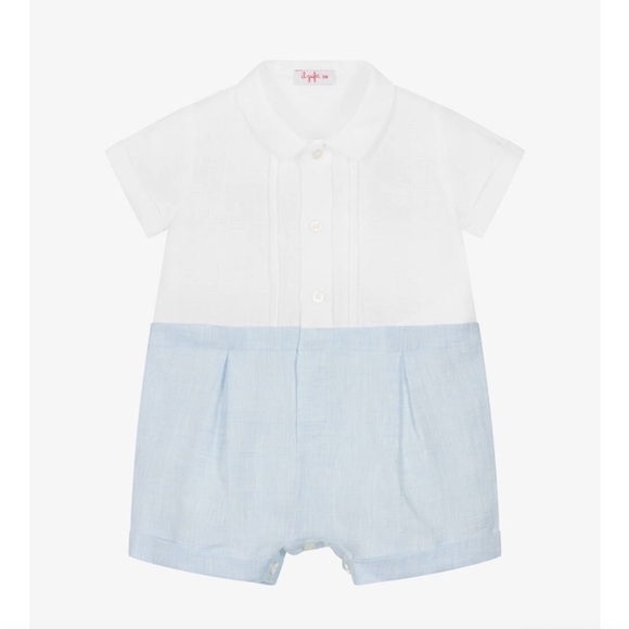IL GUFO BABY BOYS BLUE & WHITE LINEN SHORTIE